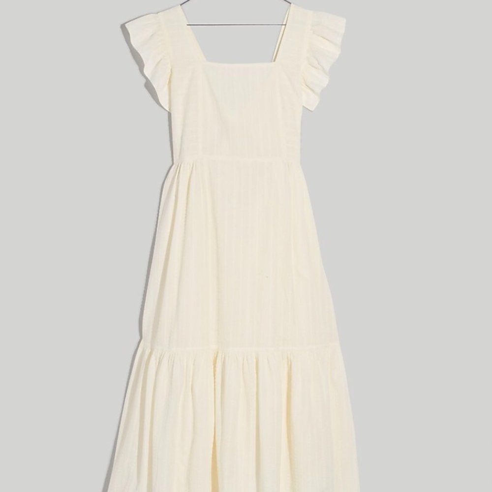 NWT Madewell Ruffle-Strap Tiered Midi Dress in Textural Stripe